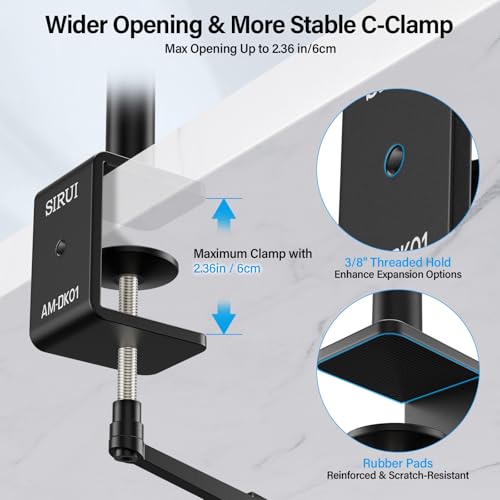 SIRUI 40" Overhead Desktop Mount w C-clamp, Heavy Duty Articulating Arm Camera Desk Mount, Flexible Magic Arm w Dual Ball Head, Boom Arm for Action Camera Ring Light Microphone Webcam Phone, AM-DK01