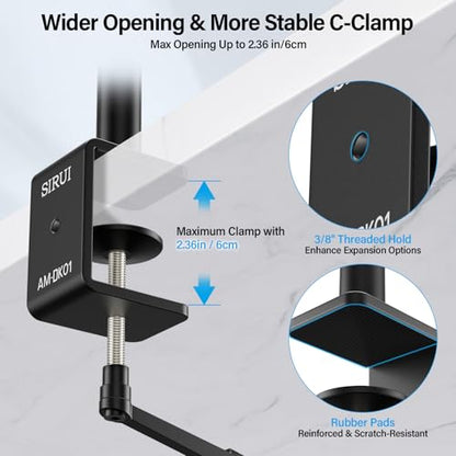 SIRUI 40" Overhead Desktop Mount w C-clamp, Heavy Duty Articulating Arm Camera Desk Mount, Flexible Magic Arm w Dual Ball Head, Boom Arm for Action Camera Ring Light Microphone Webcam Phone, AM-DK01