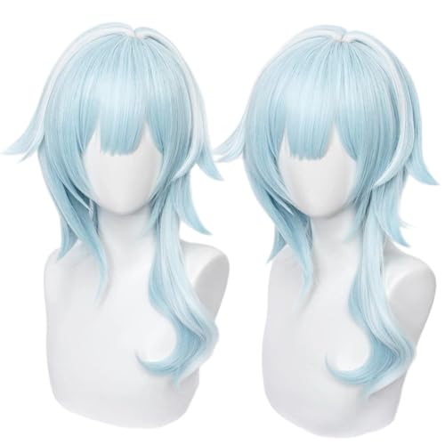 Eula Wig for Women Blue Gradient Shoulder-length Heat Resistan Synthetic Hairs for Unisex Adult Halloween Cos Anime Captain of the Reconnaissance Company Wigs - color: Blue Shoulder-length