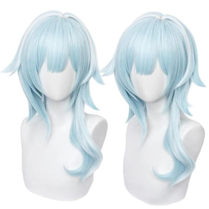 Eula Wig for Women Blue Gradient Shoulder-length Heat Resistan Synthetic Hairs for Unisex Adult Halloween Cos Anime Captain of the Reconnaissance Company Wigs - color: Blue Shoulder-length