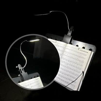Music Stand Light, Clip on LED Book Lights, USB and AA Battery Operated, Reading Lamp in Bed, 3 Brightness Levels, Ideal for Musician, Piano Player, Kids, Travel, Black - color: Black