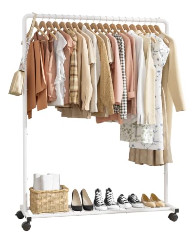 Sakugi Clothes Rack - Clothing Rack with Storage Mesh Shelf & Casters, Heavy-Duty Metal Clothing Rack for Hanging Clothes, Dresses, Coats, Large Load Capacity, Easy Assembly, White, 44.3"x16.9"x59.0" - color: White, size: 43.3" x 16.9" x 59.0" (1 Rod)