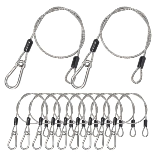 10 Pack 1/8" Safety Cables 2ft Security Cable 304 Stainless Steel Wire Ropes with Carabiner Lock 50lb Load Capacity Falling Prevention for DJ Stage Light Luggage - size: 1/8"