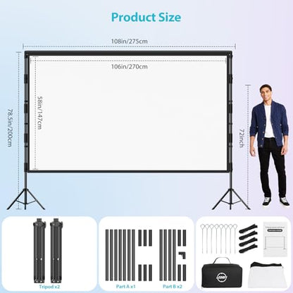 120 Inch Outdoor Projector Screen with Stand, Black Backing Screen - size: 120 inches (106.3 x 78.7 inches)