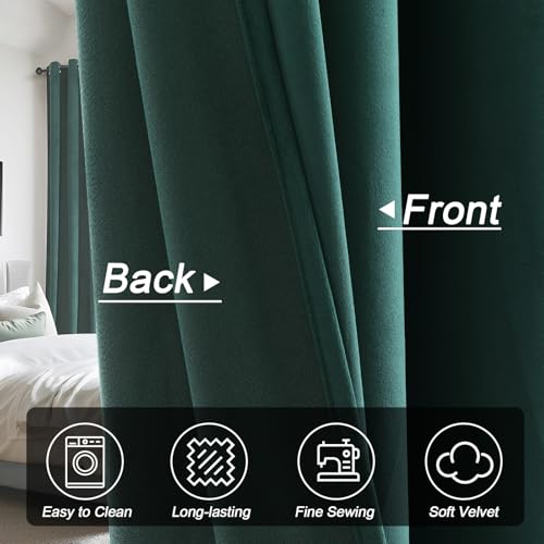 Dark Green Velvet Curtains 84 inch Length Grommet Blackout Curtains for Bedroom Light Blocking Thermal Insulation Drapes Set of 2 Panels 52”x 84” - color: Black Green, size: 52"W x 84"L (Pack of 2)