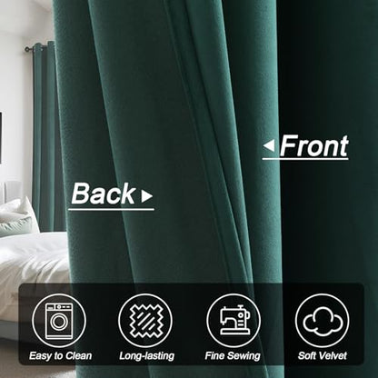 Dark Green Velvet Curtains 84 inch Length Grommet Blackout Curtains for Bedroom Light Blocking Thermal Insulation Drapes Set of 2 Panels 52”x 84” - color: Black Green, size: 52"W x 84"L (Pack of 2)