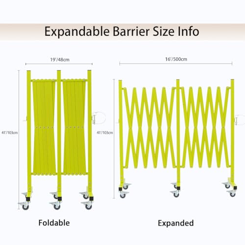 TRUNK Expandable Metal Barricade, 16 FT, Matte Yellow, Folding Security Gate Safety Barrier with Casters, Flexible Mobile Barrier Gate, Adjustable Traffic Fence for School,Shopping mall - size: 16 FT Matte Yellow-41 in(L-H)