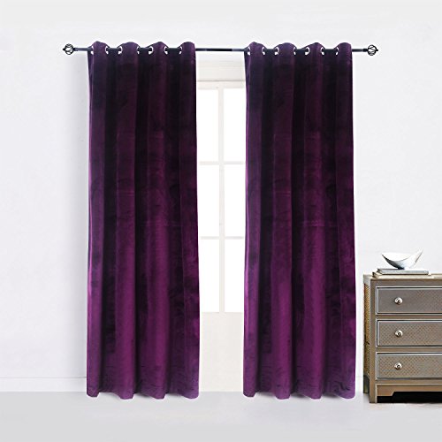 Cherry Home Set of 2 Blackout Velvet Energy Efficient Grommet Curtain Panel Drapes Lavender Purple 52Wx96L(2 Panels) Theater| Bedroom| Living Room| Hotel - color: Purple, size: 52"W x 96"L (Pack of 1)