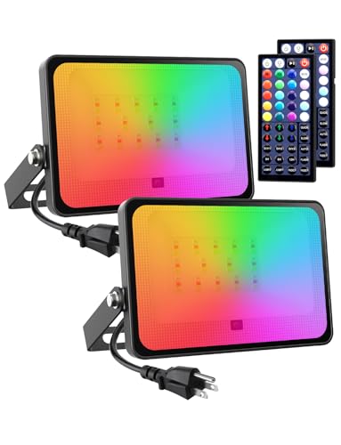 LED Flood Light Outdoor 500W Equiv, 50W RGBW Color Changing Outdoor Floodlights with Remote, Uplighting Indoor IP66 Landscape Floor Lighting Stage Spotlights, Uplights for Christmas Events