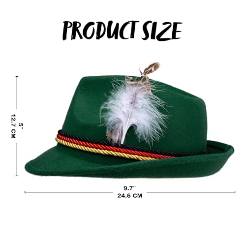 Spooktacular Creations Oktoberfest Hats, 2 PCS German Oktoberfest Costume Accessories Set, Green Gray Felt Fedora Retro Hats for Adults Bavarian Alpine Halloween Dress Up, RolePlay Party - color: Green+gray