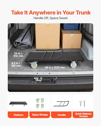 VEVOR Heavy Duty Platform Truck, 2000 LBS Industrial Steel Flatbed Cart with 360° Swivel Wheels, Platform Push Cart Dolly, Easy Storage for Warehouse/Garage/Moving/Garden (48" x 24" x 32") | Platform Truck with 360° Swivel Wheels, Foldable Push Cart Dolly