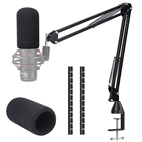 For HyperX Quadcast Boom Arm - Upgraded Mic Arm with Reduce Wind Noises Mic Cover and Cable Sleeve, Metal Scissor Microphone Stand with 3/8" to 5/8" Adapter - color: HyQC Mic Boom Arm