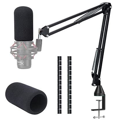 For HyperX Quadcast Boom Arm - Upgraded Mic Arm with Reduce Wind Noises Mic Cover and Cable Sleeve, Metal Scissor Microphone Stand with 3/8" to 5/8" Adapter - color: HyQC Mic Boom Arm