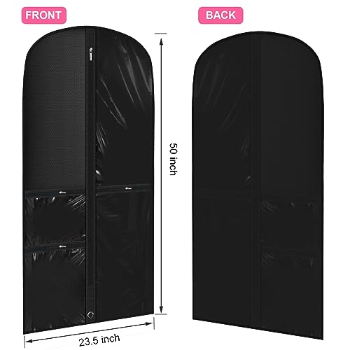 6 Pcs 24'' x 50'' Clear PVC Garment Bag Dance Costume Competition Bag with Rack Zippers Pockets Hanging Garment Covers Costume Organizer Costume Carrier for Adults Kids(Black) - color: Black