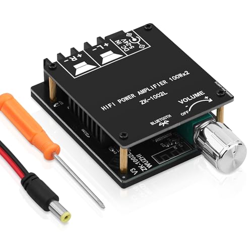 ZK-1002L 200W Audio Power Amplifier Board with Bluetooth and AUX Inputs | 2.0 Channel Stereo Mini Power Amplifier Receiver Module for Home DIY Speakers System, DC 5-24V - color: Black2 ZK-1002L