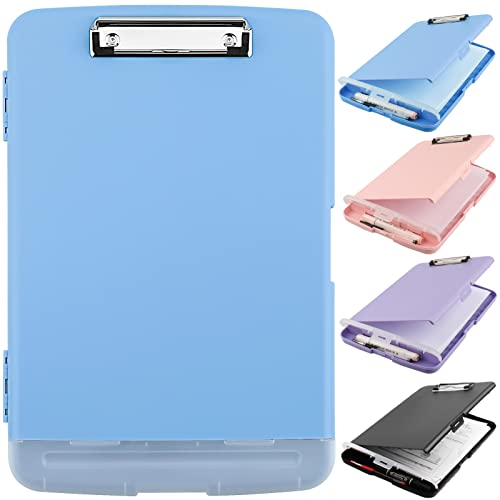 Clipboard with Storage, A4 Binder Nursing Clipboards with Pen Holder, Heavy Duty Storage Clipboards with Low Profile Clip, Clipboard Folder Side-Opening, Smooth Writing Clip Board (Lake Blue) - color: Lake Blue
