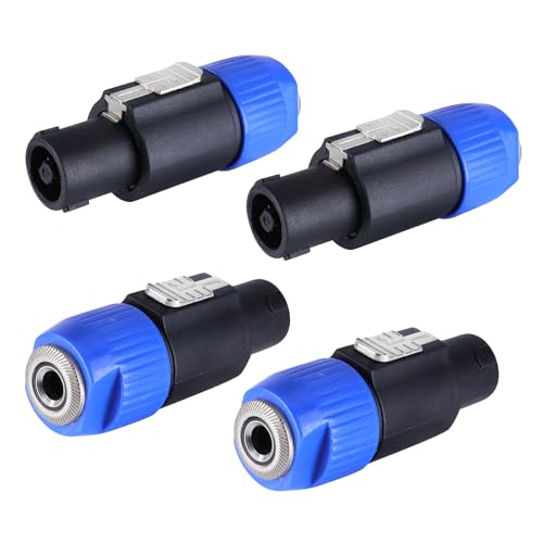 HBU 4 PCS Speakon to 1/4 Adapter - Speak-On Male to 1/4" TS Female Jack Plug - NL4FC to 6.35mm Converter Connector with Twist Lock for PA DJ Loudspeaker Amplifier Mixer (4-Pack) - size: 4-Pack
