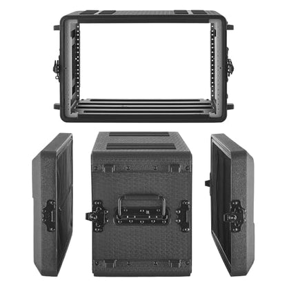VEVOR 6U Rack Case, 12 in Depth, Rackmount Flight Case Shallow Rack with Microphone Compartment, Polyethylene Construction, Recessed Latches, Easy Installation, for Amplifier, 8.7 in Internal Depth - size: 6U- 8.7 in Internal Depth