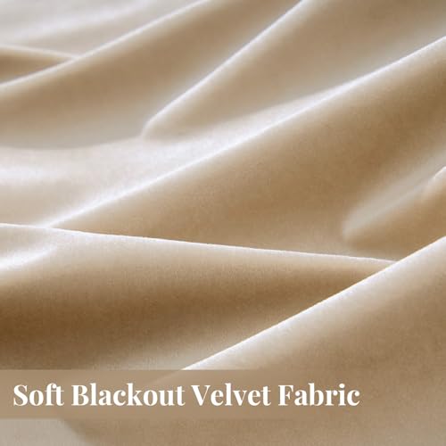 Champagne Beige Velvet Curtains 108 inches for Living Room Luxury Room Darkening Curtain Elegant Bedroom Thermal Insulated Modern Heavy Thick Soft Soundproof Rod Pocket Window Drapes Set of 2 Panels - color: Beige/Champagne, size: 52"W x 108"L (Pack of 2)