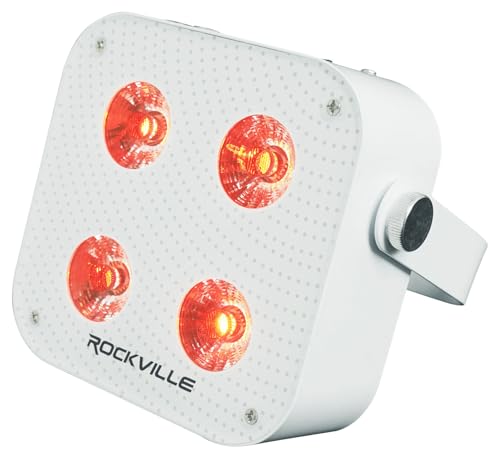 Rockville 4 Pack MINI RF4 V2 White LED Wash Up Light, RGBWA+UV, Compact, App, Remote, LCD, Wireless DMX, Rechargeable, Perfect for DJ/Party Lighting | 22-Hour Rechargeable Battery, WiFi App Control, RF Remotes, Travel Bag, LCD Display, 4 Sound Modes, 32 C