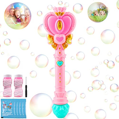 Bubble Wand for Kids Princess Heart Bubble Machine Blower Maker Wand with Light Easter Christmas Basket Stocking Stuffers Outdoor Toys Gifts for 3 4 5 6 7 8 Years Old Toddlers Little Girls - color: Light Pink