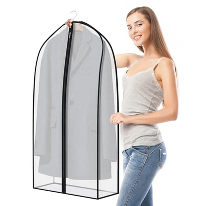 Zilink Suit Bags for Closet Storage Dust Covers for Hanging Clothes 43 in | 7 in Gussted, Wrinkle Free, Breathable, Garment Bags for Hanging Clothes for Silky Suit, Leather Clothing, Fur Coat, Dress - size: 43"-2pcs