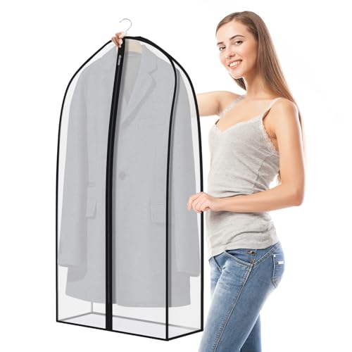 Zilink Garment Bags for Leather Coat Suit Bags for Closet Storage 43 in | 7 in Gussted, Wrinkle Free, Breathable, Silky Suit Dust Covers for Hanging Clothes for Leather Clothing Fur Coat Dress, 4Pack - size: 43"-4pcs