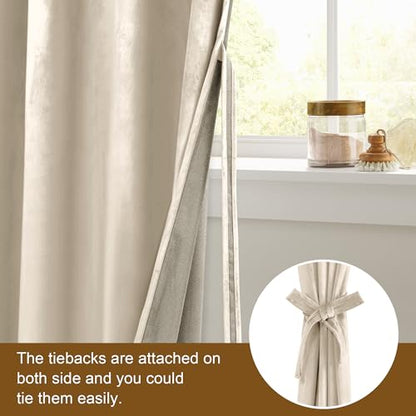 DWCN Velvet Curtains - Elegant Thermal Insulated Room Darkening Window Drapes for Bedroom, Living Room, Tieable Solid Grommet Curtains & Drapes Set of 2, 52 Wide by 63 inches Length, Beige - color: Camel Beige, size: 52"W x 63"L (Pack of 2)