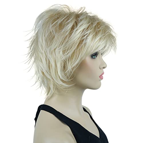 Lydell Short Layered Shaggy Wavy Full Synthetic Wigs (24BT613 Blonde Mix) - color: 24BT613 Blonde Mix