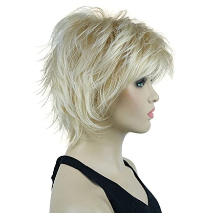 Lydell Short Layered Shaggy Wavy Full Synthetic Wigs (24BT613 Blonde Mix) - color: 24BT613 Blonde Mix