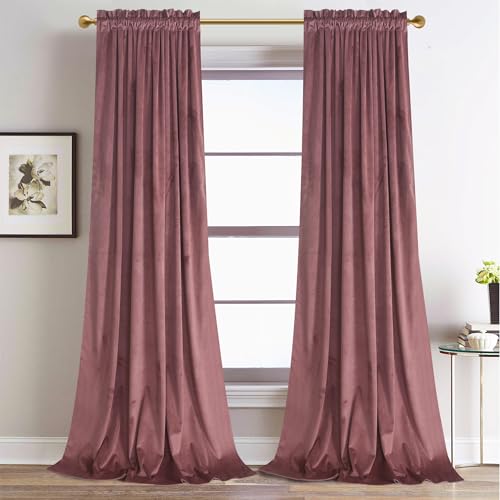 Roslynwood Velvet Dusty Rose Curtain 84 inch Long - Curtains Block Light Rod Pocket Thermal Insulated Window Drapes Set for Living Room/Bedroom/Dining Room, W52 x L84, 2 Panels - color: Dusty Rose, size: 52"W x 84"L (Pack of 2)