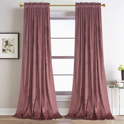 Roslynwood Velvet Dusty Rose Curtain 84 inch Long - Curtains Block Light Rod Pocket Thermal Insulated Window Drapes Set for Living Room/Bedroom/Dining Room, W52 x L84, 2 Panels - color: Dusty Rose, size: 52"W x 84"L (Pack of 2)