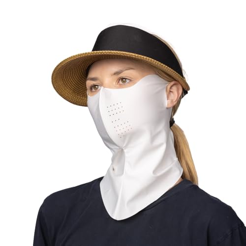 Korean UPF 50+ UV Sun Protection Face Mask – Cooling Breathable Neck Cover for Golf, Fishing, Hiking – Made in Korea - color: White, size: Medium