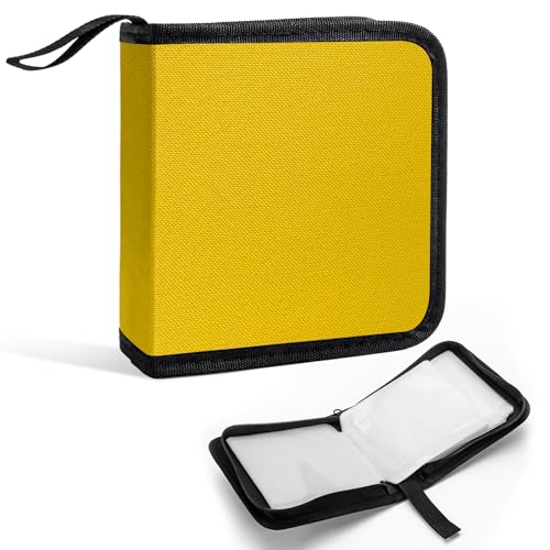 Car CD Case, 40 Capacity CD Storage Binder Wallet Zipper Protective Case, Portable Automotive DVD Disc Storage Organizer for Home Travel Office, Universal Car Accessories (Yellow) - color: Yellow