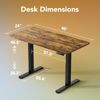 HUANUO 40x24 Inch Electric Standing Desk, Height Adjustable, Rustic Brown | 176 Lbs Capacity, Smooth Home Office Desk, 4 Memory Presets & Headphone Hooks, 28.3–46.5 Inch Height Range, Easy to assemble - color: Rustic Brown, size: 40" X 24"