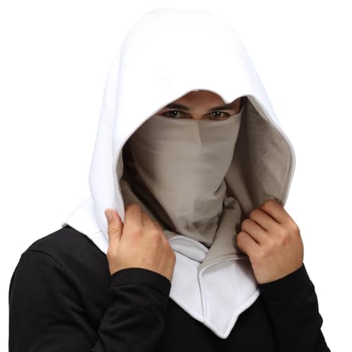 Assassin Hood and Mask Cotton Ninja Balaclava Adaptable Hoodie Casual Ren Faire Cosplay LARP Costume Cowl - color: White