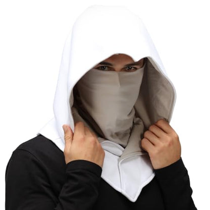 Assassin Hood and Mask Cotton Ninja Balaclava Adaptable Hoodie Casual Ren Faire Cosplay LARP Costume Cowl - color: White