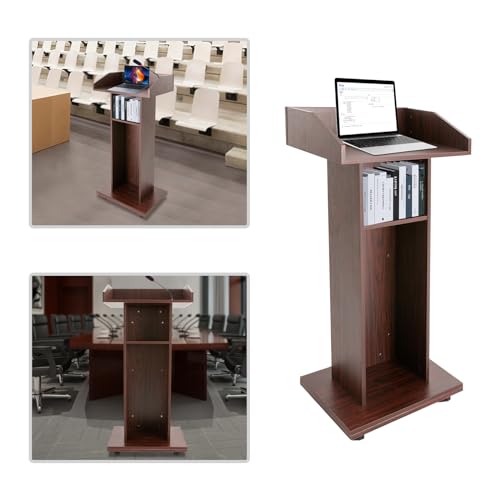 43.3 Inches Pulpit with Wooden Heavy Base, 3-Tier Movable Church Pulpit Portable Podium Stand for Lectern eith 4 360° Swivel Wheels in Conference Rooms, Schools, Classrooms, Meeting Halls - color: Brown(22*15.3*43.3in)