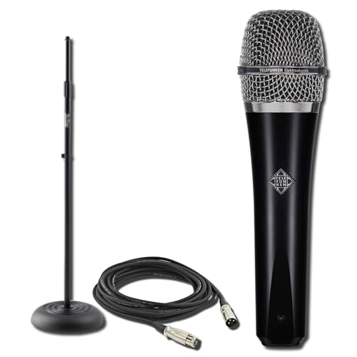 Telefunken M80 Supercardioid Dynamic Vocal Microphone Bundle with On-Stage MS7201B Round Base Stand and 20-Foot XLR Cable — USA-Built Studio Mic for Vocal Recording, Live Performance, Broadcasting