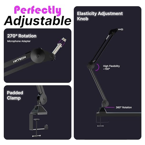 IXTECH Microphone Boom Arm Stand, Heavy Duty Adjustable Mic Stand with Cable Ties, Desk Mount Arm Stand for Gaming Streaming Podcasting. - color: MI06 MEDIUM