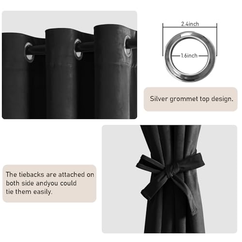 JIUZHEN Blcak Velvet Blackout Curtains 84 Inch for Living Room/Bedroom - color: Black, size: 42"W x 84"L (Pack of 2)