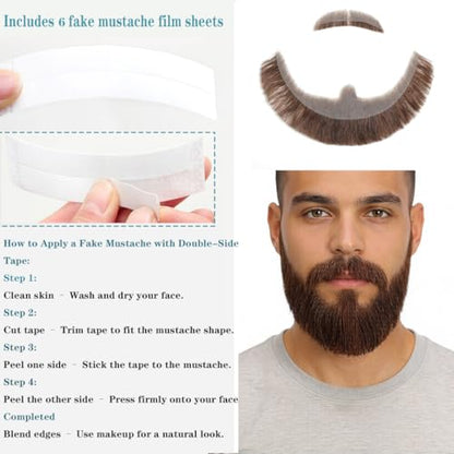 Hand-Tied Human Hair Fake Beard and Mustache for Costumes and Theater | Hand-knotted human hair on lightweight lace creates natural-looking facial hair for costumes, cosplay, theater and film - color: Style 9--brown