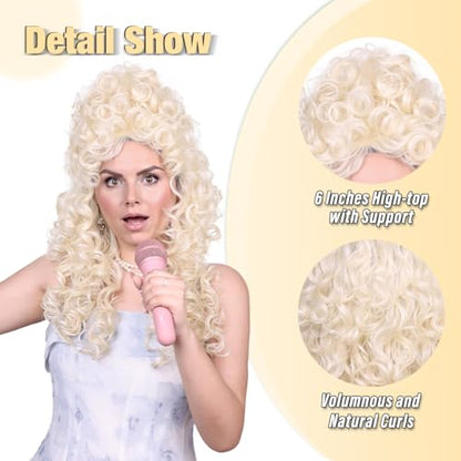 Long Curly Fluffy Cosplay Wig for Women Heat-Resistant Synthetic Fiber Hair Wig for Adult Halloween (Blonde) - color: Blonde