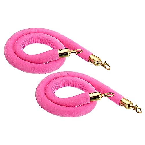 YOKIVE 2 Pcs Pink Velvet Stanchion Rope Crowd Control Barrier Rope, Manage The Crowd, Great for Hotels, Theaters, Ticket Offices (Golden, 4 Feet) - color: Pink, Golden, size: 4 Feet