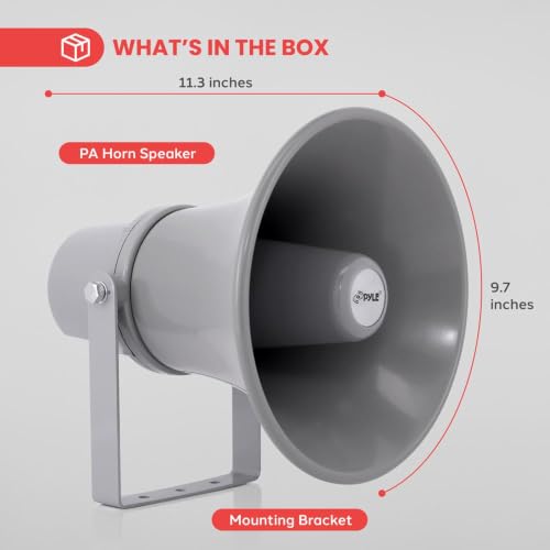 Pyle Indoor Outdoor PA Horn Speaker - 9.7 Inch 20-Watt Power Compact Loud Sound Megaphone w/ 400Hz-5KHz Frequency, 8 Ohm, 70V Transformer, Mounting For 70V Audio System - PyleHome PHSP101T (Gray) - size: 9.7 inch