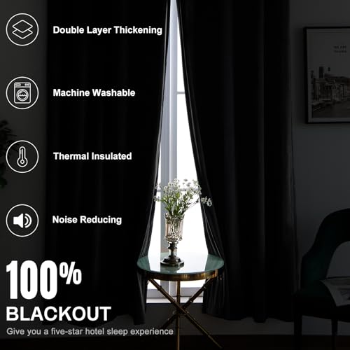 100% Full Blackout Velvet Curtains with Liner 52x108 Long Dark Gray - color: Dark Gray, size: 52"W x 108"L (Pack of 2)