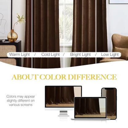 NICETOWN Brown Velvet Curtains 84 inches Length for Bedroom, 52 x 84 - color: Brown Series - Brown, size: 52"W x 84"L (Pack of 2)