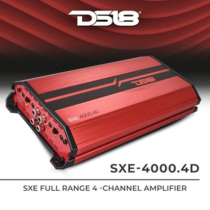 DS18 SXE-4000.4D/RD Car Amplifier Stereo Full-Range Class D 4-Channel 275x4 RMS @4 OHM 4000 Watts - Powerful and Compact Amp for Speakers in Car Audio System - style: SXE-4000.4D/RD