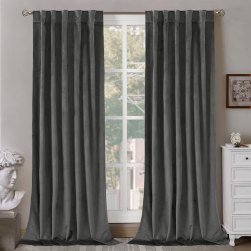 BGment Grey Velvet Blackout Curtains for Living Room, 84 inches Long Thermal Insulated Curtains Noise Reduce Back Tab and Rod Pocket Luxury Panels for Bedroom, 2 Panels, 42 x 84 Inch | Curtains 84 inches Long, Thermal Insulated, Noise Reduce, Thick, Super