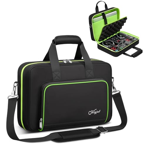 SNIGJAT DJ Controller Case for Hercules Inpulse 200/Numark Party Mix II - color: Green Edging, size: Small, For Party Mix Ⅱ/ Inpulse 200